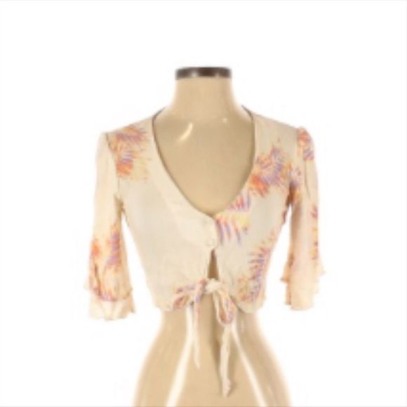 Flynn Skye tropical print cropped tie front top - Picture 1 of 4
